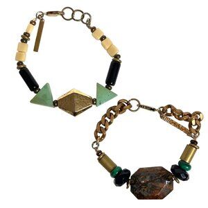 2 Etymology Bracelets 14k Gold Filled Mixed Stones Blue Brown Boho Festival